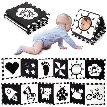 URMYWO Black and White Baby Toys, Tummy Time High Contrast Newborn Toys 0-3 Months, Soft Baby Book, Visual Stimulation Montessori Sensory Infant Toys 0-6-12 Months, Shower Gift, Stocking Stuffers