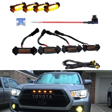 GTINTHEBOX 4pcs Smoked Lens Grill Lights Amber LED Compatible with 2016 2017 2018 2019 Toyota Tacoma TRD PRO Grille