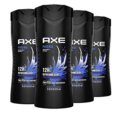 AXE Body Wash Phoenix 12h Refreshing Scent Crushed Mint &amp; Rosemary 4 count Men's Body Wash with 100% Plant-Based Moisturizers 16 oz