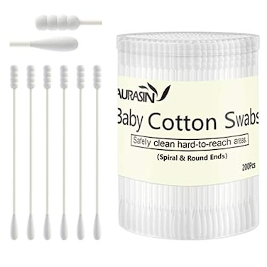 Baby Cotton Swabs, Paper Sticks Cotton Buds for Baby Ear Nose Clean-200Pcs(Spiral &amp; Round)