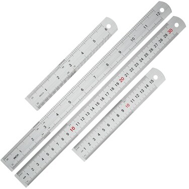NXVX 12 + 6 Inch Metal Ruler Set - Stainless Steel Straight Edge Ruler with Both Imperial and Metric Measurements, Perfect for DIY Projects, Crafting, and Precision Cutting, 2 Pack (Metallic Silver)