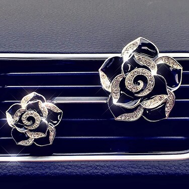 2 Pcs Camellia Air Vent Clips Cute Flower Car Air Freshener Clip Bling Car Air Outlet Decorations Crystal Rose Car Diffuser Vent Clip Charm Car Inter Decor Accessories for Women Girls