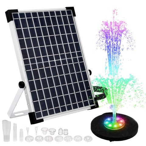 OCGIG Solar Water Fountain Pump, 15W Outdoor Solar Powered Fountain Pump Kit with Battery Backup 4400mAh, DIY Solar Water Fountain Pump with LED Lights for Birdbath, Pool, Pond, Garden D&eacute;cor
