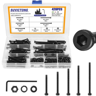 950Pcs Metric Screw Assortment, M3 M4 M5 M6 Stainless Steel Socket Head Bolts and Nuts Kit &amp; Phillips Flat Head Self Tapping Screws 8-30mm, Allen Head Hex Bolts with Lock &amp; Flat Washers, Wrenches