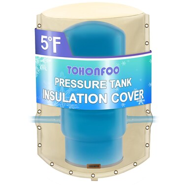 3-Way Round Well Pressure Tank Cover (5&deg;F) - Insulated Well Pump Cover - Water Well Tank Covers - Thickened 3 Layers Water Well Tank Covers Insulated Freeze Proof, 24"Dia x 34"H, Beige