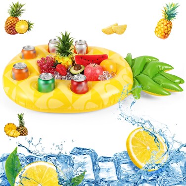FillTouch Floating Drink Holder for Pool, Floating Cabana Bar for Pool, Hot Tub Drink Holder for Adults, Inflatable Pool Accessories(Classic Pineapple)