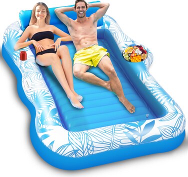 83" X 63" Extra Large Inflatable Tanning Pool Float Lounger for Adults with Backrest &amp; Large Size Drink Holder, Water Filled Tanning Bed Pool Raft Floatie Blow up Pool Party Toys for Adults, Pink/Blue