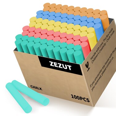 ZEZUT Colored Chalk 100PCS, Low Dust Chalks Stick Bulk for Chalkboard Blackboard Non-Toxic