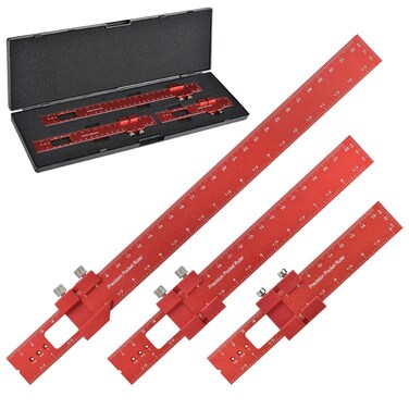 BOXmime Woodworking Ruler Precision Pocket Rule - BOXmime 12,8,6 Inch Metal Slide Stop Marking Ruler Metric Inch Measuring Wood Working Scribing Rulers - Engineers Woodwork Adjustable Sliding Ruler