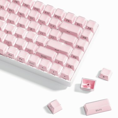 Womier Keycaps, Crystal Jelly Keycaps 60 65 75 100 Percent, Side Printed Key caps Custom113 Keys, OEM Profile for 61/68/84/87/98/100 Cherry Gateron MX Mechanical, Pink