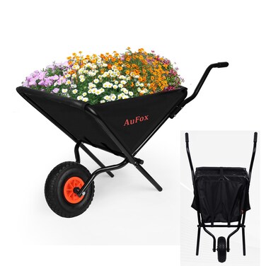 Collapsible Wheelbarrow, Foldable Yard Cart Easy Loading and Dumping Garden Cart Thickened Oxford Cloth Lawn Cart for Nutrient Soil,Grass, Leaf, Garden Supplies