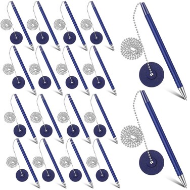 Pasimy Secure Pen with Adhesive Pen Chain and Security Blue Ink Pen Holder for Home Office Supplies (20 Pieces)