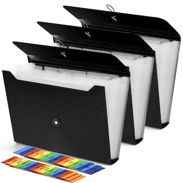 3Pcs Expanding File Folder, 13 Pockets Accordion File Holder Organizer, A4 Letter Size Paper Document Receipt Organizer Accordian Filing Folder