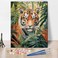 Animal Paint by Numbers Modern Adult Beginner Painting Art DIY Tiger Forest Beast Paint by Numbers Tropical Rainforest Painting Art Lady Men Living Room Bedroom Wall Art Decoration 16x20 in