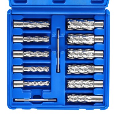ZELCAN Annular Cutter Set, 11pc Mag Drill Bit Kit with 2" Cutting Depth, 7/16" to 1-1/16" Cutting Diameter, HSS Spiral Flute Annular Cutters with 2 Pilot Pins &amp; Carrying Case for Steel Aluminum Copper