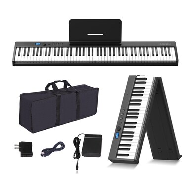 KONIX Folding Piano Keyboard 88 Key, Full Size Semi Weighted Foldable Piano Keyboard, Bluetooth Portable Electronic Keyboard Piano with Sheet Music Stand, Sustain Pedal and Piano Bag, Black