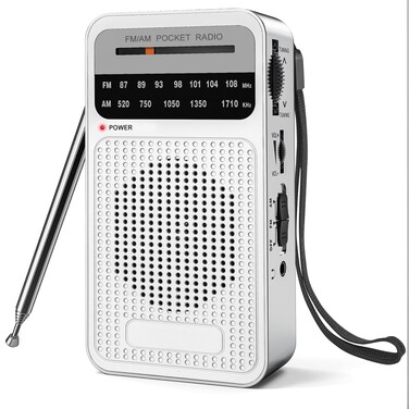 Portable Radio AM FM, Goodes Transistor Radio with Loud Speaker, Headphone Jack, 2AA Battery Operated Radio for Long Range Reception, Pocket Radio for Indoor, Outdoor and Emergency Use - Silver