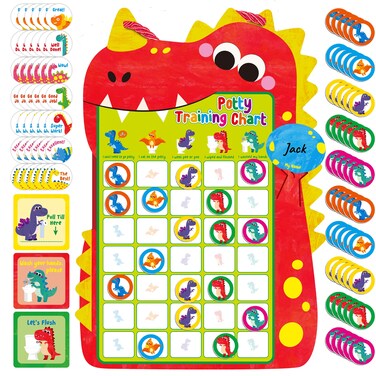 Magnetic Potty Training Chart, Dinosaur Reward Potty Training Chart with 50 Reusable Dinosaur Magnets Plus 45 Stickers and a Storage Bag, Perfect for Boys &amp; Girls, Multiple Toddlers (14.2&rdquo; X 10&rdquo;)