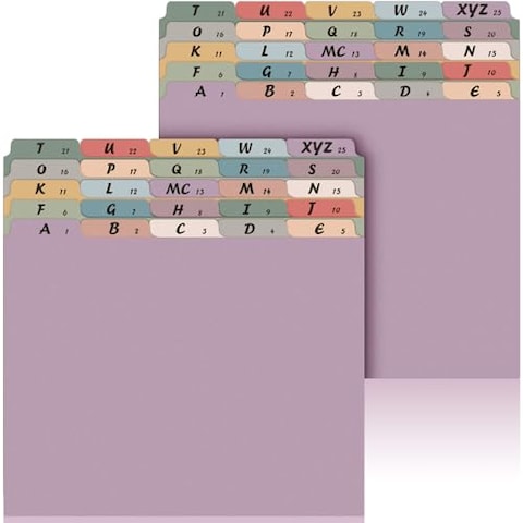 Noveread 50 Pcs A-Z Alphabet Top Tab File Guides Set, Heavyweight Letter Size File Dividers 1/5 Cut Tab File Cabinet Dividers Desk Organizer for Work School Office Home (Vintage Colors)
