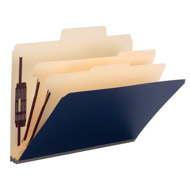Smead SuperTab Classification Folder with SafeSHIELD Fasteners, Oversized Tab, 2 Dividers, 2" Expansion, Letter Size, Dark Blue, 10 per Box (14010)