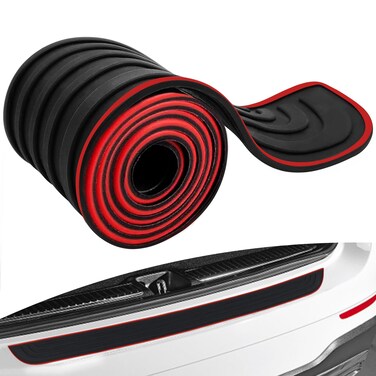 USTOPF1T Car Rear Bumper Protector, 35.1 inch x 2.75 inch Car Rear Bumper Guard, Automotive Universal Rubber Scratch Resistant Trunk Door Sill Guard, Trunk Exterior Accessories (Black-red)