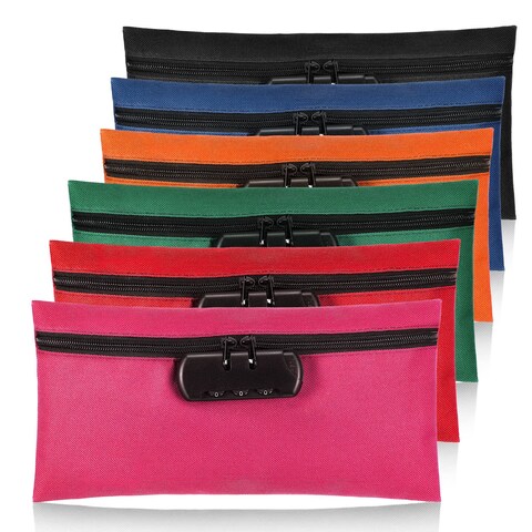 6 Pcs Money Bag with Lock 11 x 5.5 Inches Locking Accessories Pouch Lockable Bag Locking Storage Bag Cash Bag with Lock and Zipper Closure for Storing Coins Checks Documents (Colorful, Oxford Cloth)