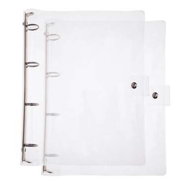 SUPERFINDINGS 2PCS Clear A4 Notebook Binder PVC Plastic Binder Covers 4 Rings Loose Leaf Binder 12.4x10.4x1.18inch Planner Binder Round Ring Clear Binder Cover Protector Snap