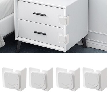 4 Pack Child Proof Refrigerator Lock - Techoln Fridge Locks for Kids with Sticky Adhesive Pads, Child Proof Cabinet Locks, Oven Lock Child Safety, Mini Fridge Lock, Freezer Lock (L-Shaped)