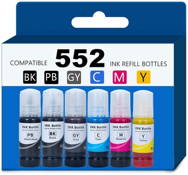 Ink Refill Bottles Compatible with Epson 552 Ink Bottles Ecotank 6 Pack Work for Epson 8550 Ecotank Printer, Ecotank Photo ET 8500 ET 8550 ET-8500 ET-8550 Printer T552 Refill Ink