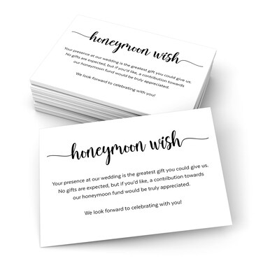 321Done Honeymoon Wish Cards, Made in USA - White, 3.5x5 Small - No Gifts Request Wedding, Invitation Insert, Enclosure Card, No Gifts Please, Wishing Well, Honeymoon Fund - Set of 50