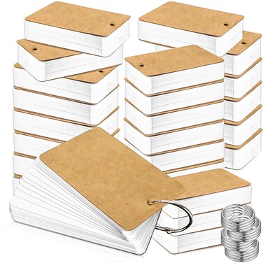 MotBach 1000 Sheets White Blank Flash Cards with Binder Rings,3.5 x 2.2 Inch Index Cards, Small Note Cards Study Cards Learning Cards Kraft Paper Cards, Easy Flip Mini Index Note Flashcards (20 Pack)