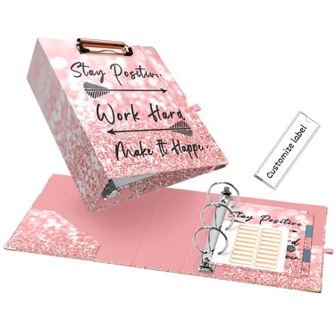 EYROZILL A5 Binder 2 Inch 3 Ring for 5.5" x 8.5" Paper with Clipboard and Pocket, Pink Mini Binders for School Office Supplies and Home, Stay Positive