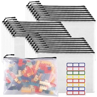 24pcs Large Mesh Zipper Pouch File Bags YOPCDJ Reusable Zippered Pouches for Organizing Classroom, Board Game Storage, Puzzle Bags Black