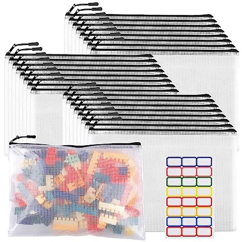 24pcs Large Mesh Zipper Pouch File Bags YOPCDJ Reusable Zippered Pouches for Organizing Classroom, Board Game Storage, Puzzle Bags Black