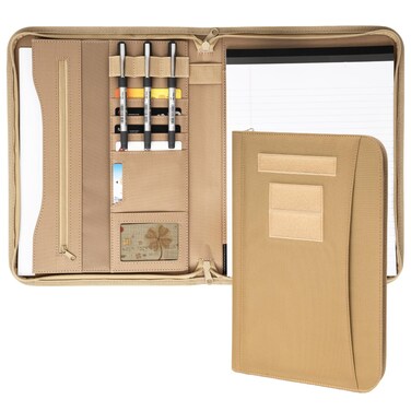 VEPKOIT Military Zippered Padfolio and Tactical Notebook Cover with Legal Pad for A4 Folder, Large OCP Binder Planner for Men and Women - Army Leaders Book Organizer(Coyote)