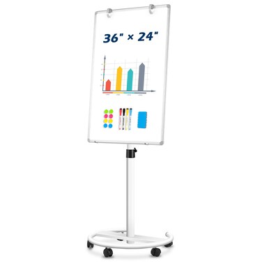 QUEENLINK Mobile Whiteboard, 36x24 Magnetic White Board with Stand, Height Adjustable Flip Chart Easel, Dry Erase Standing Whiteboard for Office, Teaching