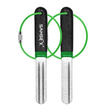 SAMSFX Fishing Hook Sharpener Hook File Portable Grinding Tool with Double Sided Fine and Medium Grit Fly Fishing Tools, 4inch (Black &amp; Green Handle)