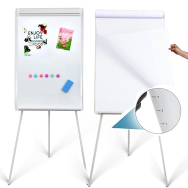 DexBoard 2 Pack Magnetic Whiteboard Easel 24" x 36" Height Adjustable Dry Erase Board Tripod Office Presentation Board w/Flipchart Pad, Magnets &amp; Eraser, White
