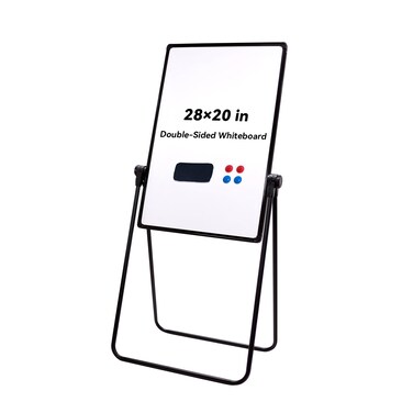 Betorcy Magnetic Whiteboard with Stand, 28"x20" Double Sided Dry Erase Board, Height Adjustable Flipchart Easel, Portable Foldable U Standing White Board for Classroom Home School Office Restaurant