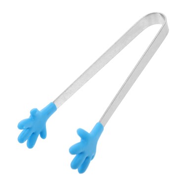 Angoily Stainless Steel Kitchen Tongs, Silicone Hand Shape Serving Tongs, Food Steak Salad Tong, Christmas BBQ Ice Bread Pastry Clip for Frying Cooking Clipping Grilling (Blue)