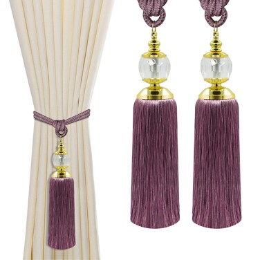 Curtain Tassel Tiebacks Crystal Ball Curtain Tassels Tie Backs for Holders Drapes, Curtain Holder Tassels Curtain Pull Ties Decorative Purple Curtain Holdbacks Sheer Curtains 2 Pack