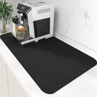 WISELIFE Coffee Mat Super Absorbent Dish Drying Mat Coffee Bar Accessories Match with Coffee Maker Coffee Machine Coffee Pot Large Drying Mats for Kitchen Counter 17" W x 30" L, Black