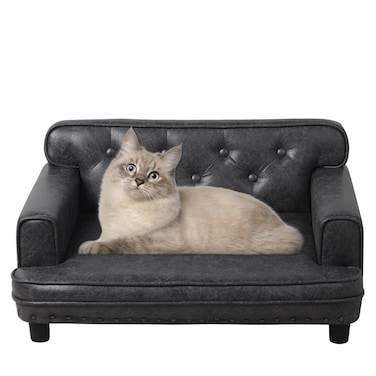Yoonnie room Dog Sofas and Chairs for Small Breeds/Cat Beds with Suede Fabric/Sturdy Wooden Frame Cat Sofa Chair/Dog Sofa Bed for Small Dog Using (Grey)