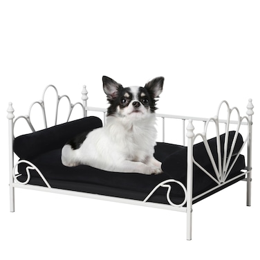 Pet Sofa Bed, Cat Bed,Dog Bed with Metal Frame and Detached White Velvet Cushion with 2 Pillow for Small Dog (White)