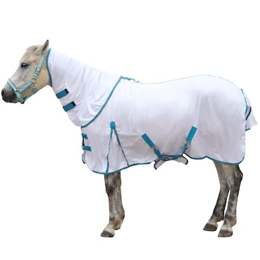 Gallopoff Horse Fly Sheet with Detachable Neck Cover &amp; Belly Wrap, Adjustable Fly Sheet for Horses, Equine Airflow Mesh Summer Flysheet White 84