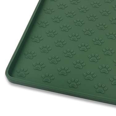Ptlom Pet Placemat for Dog and Cat, Waterproof Silicone Pet Feeding Bowl Mats for Food and Water, Small Medium Large Dogs Mat Prevent Residues from Spilling to Floor, Hunter Green, 24.5" 16.5