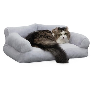 Hollypet Fluffy Plush Dog Cat Pet Couch Soft Calming Sofa Beds for Medium Small Cats and Dogs, Light Gray