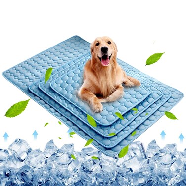 Dog Cooling Mat, Pet Cooling Pads for Dogs Cats Washable Summer Kennel Mat, Breathable Self Cooling Blanket Pad Ice Silk Sleep Mat Non-Toxic Dog Cool Bed Liner for Home Travel Small Blue
