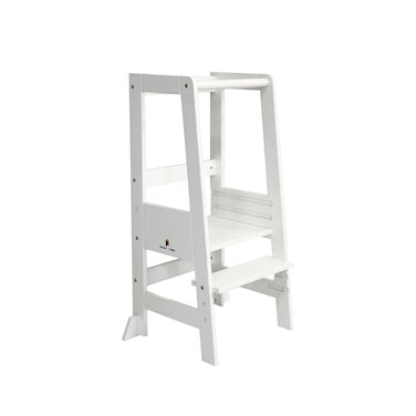 Damoch Family&trade; Kids Learning Tower Adjustable Height Kitchen Step Stool for Toddlers or Little Helper Safety Tower for Kitchen Counter Patented Design (White+Natural)