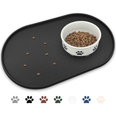 KPWACD Pet Placemat for Dog and Cat, Anti-Slip Waterproof Dogs Feeding Bowl Mat Prevent Food and Water Overflow, Silicone Puppy Dish Mats Suitable for Small Medium Big Pets, Black, 24" * 16